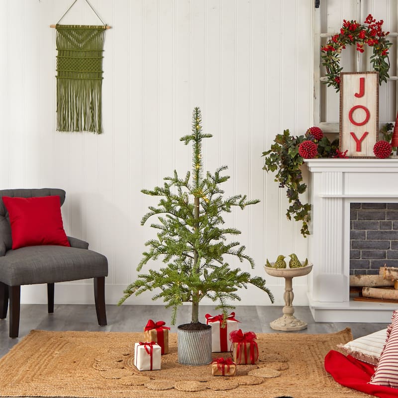 4.5ft. Pre-Lit Christmas Pine Artificial Tree in Decorative Planter - Charming Holiday X-Mas Accent