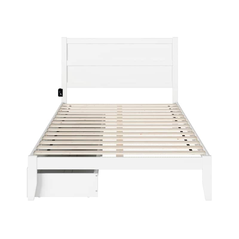 Platform Bed with Drawers - Storage Bed Frame, Modern Design, White Finish