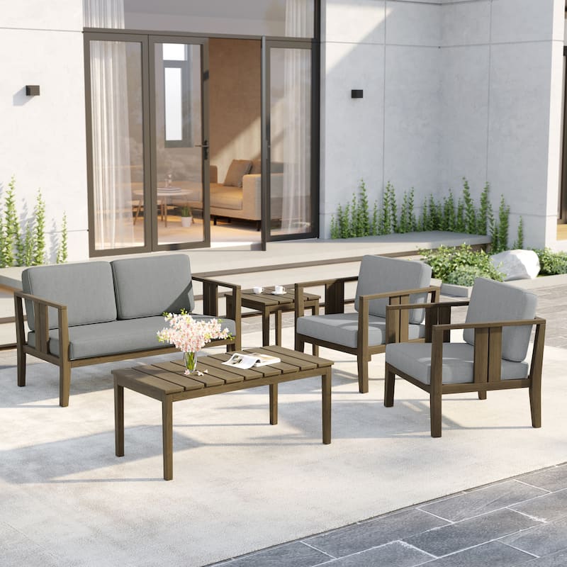 5-Piece Patio Furniture Solid Teak Outdoor Conversation Set