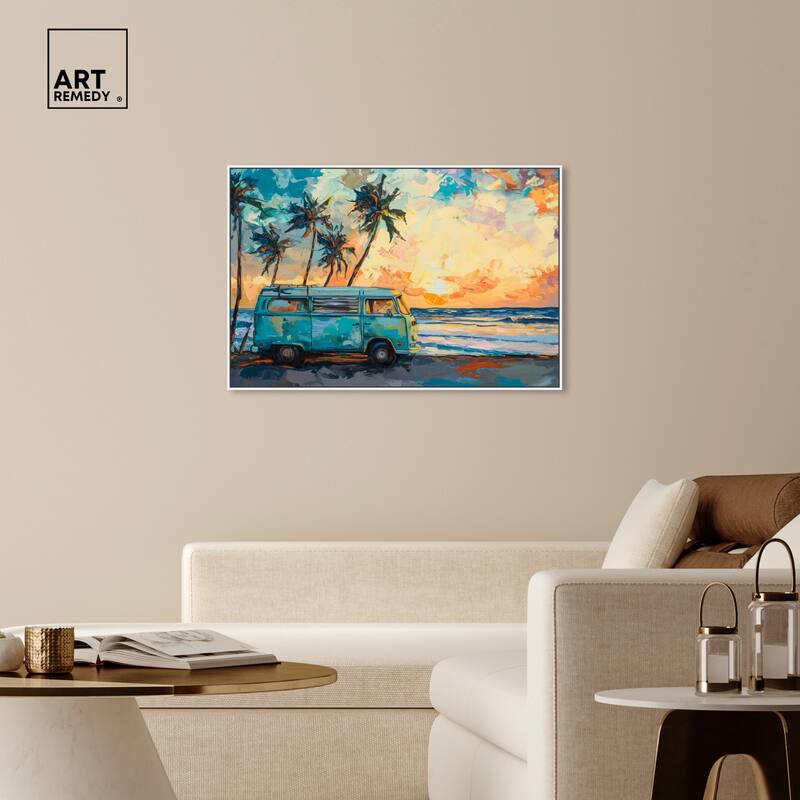 Art Remedy Old School Spring Break Framed Colorful Coastal 1 Piece Canvas Wall Art