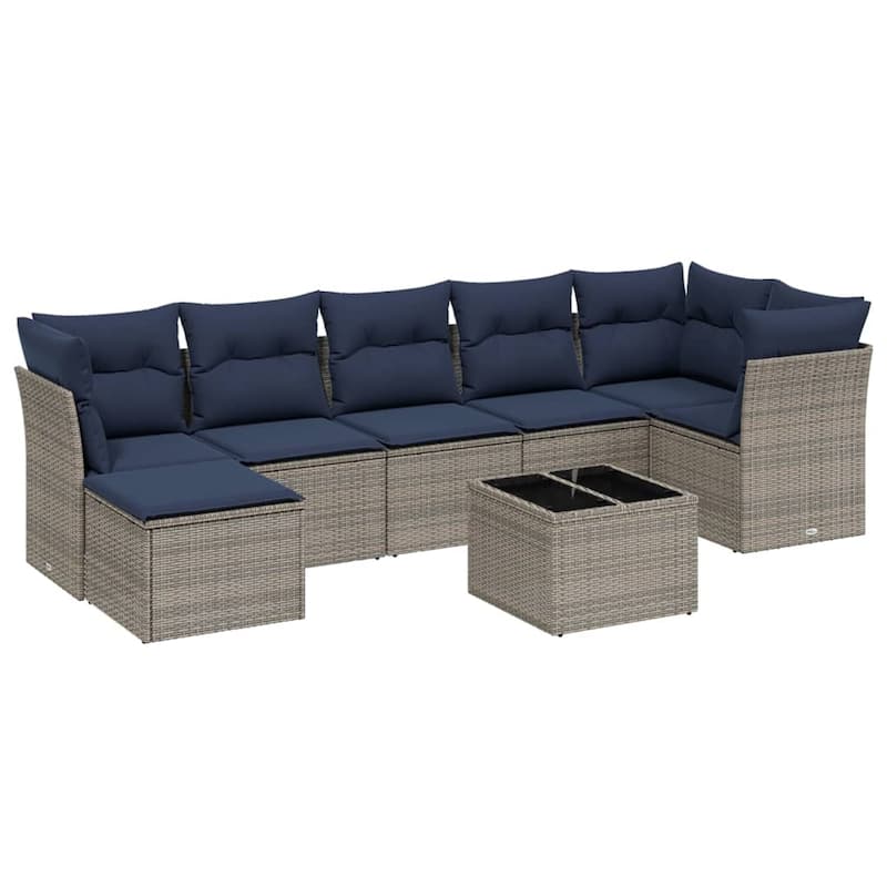 vidaXL Patio Sofa Set with Cushions Outdoor Conversation Furniture Poly Rattan - 24.4" x 24.4" x 27.2"