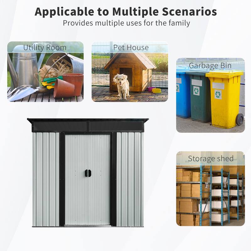 Outdoor Rust-proof Metal Storage Shed Garden Shed with Lockable Sliding Door, Weatherproof Tool Shed
