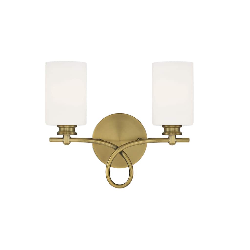 Warm Brass Two Light Bath Bar from the Woodbury Collection