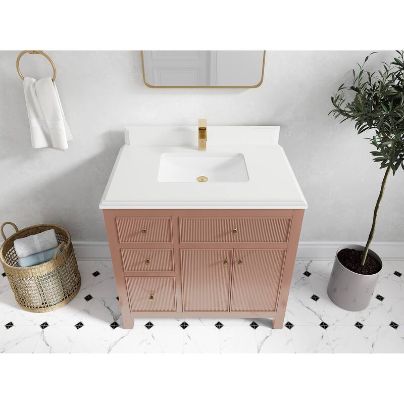 Willow Collections 36 in W x 22 in D Sonoma Center Sink Free Standing Reeded Bathroom Vanity with Countertop
