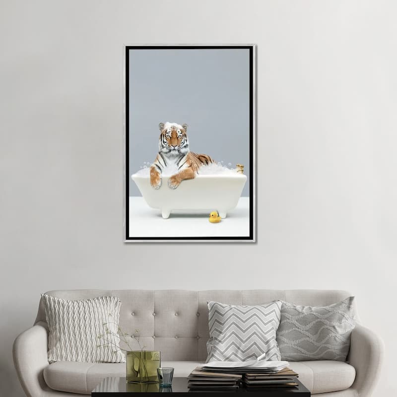 iCanvas "Tiger In A Bathtub" by Tiny Treasure Prints Framed