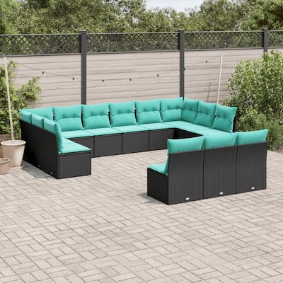 vidaXL 13 Piece Patio Sofa Set with Cushions Black Poly Rattan