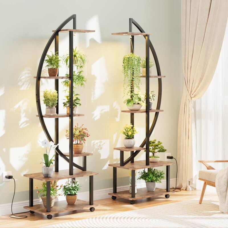 2 Pack 6 Tier Indoor Plant Stand with Grow Lights Metal Plant Stand with Wheels