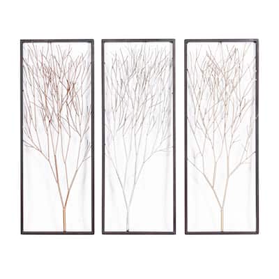 Metal Tree Branch Wall Decor with Metallic Copper, Silver, and Gold - Set of 3 Black - Roche River Decor