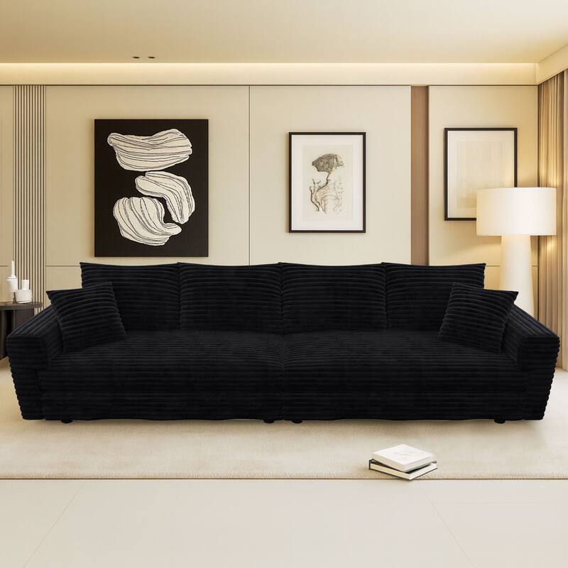 Modern Corduroy Fabric Upholstered Sofa Couch - Black - 4-Seater