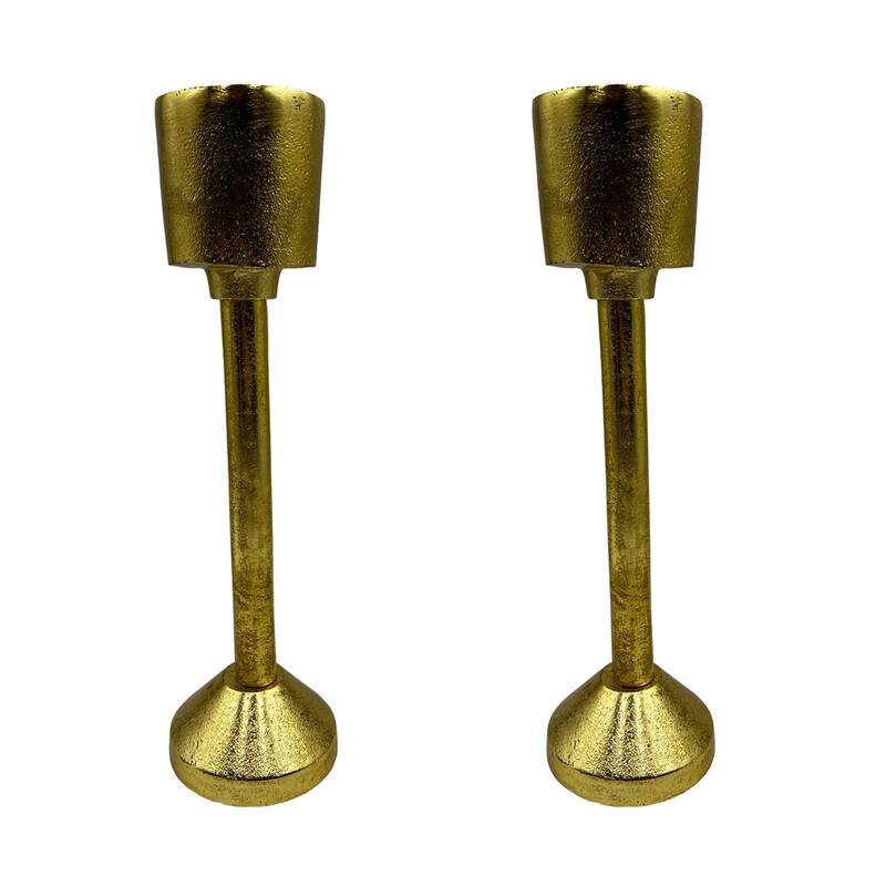 Decorative Handmade Aluminum Modern Candle holder Set of 2 - Large (4 x 4 x 14 in) - Gold