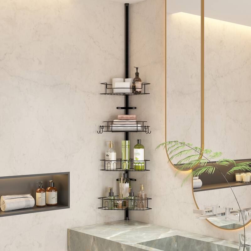 Tension Pole Corner Shower Caddy with 4 Adjustable Baskets