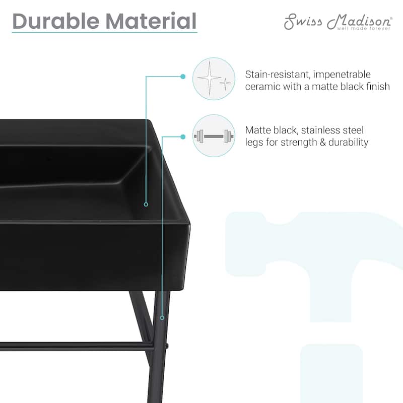 Reims 40 Ceramic Console Sink Matte Black Basin Black Legs - 39.35" x 16.55" 35.45"