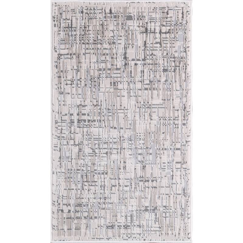 Nevada Collection Abstract Hash Design Neutral Area Rug - 1'9 x 2'9