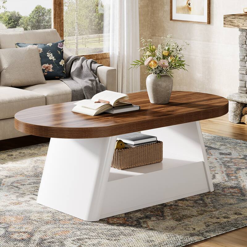 47 Inches Coffee Table with 2-Tier Storage for Living Room - 23.62" D x 47.24" W x 17.72" H