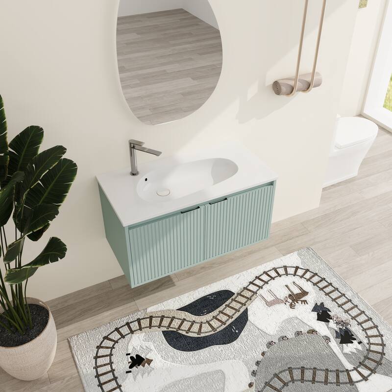 Malwee 24"/36"/48" Floating Bathroom Vanity, Wall Mounted Bathroom Vanity with Resin Top,Soft Close Doors