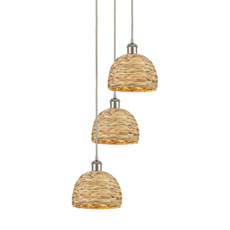 Innovations Lighting 113B-3P-30-19 Woven Rattan Pendant Woven Rattan 3 - Brushed Satin Nickel / Natural
