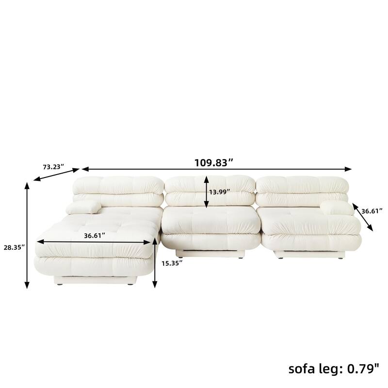 L-Shaped Modular Sectional Couch, Double Layer Deep 3-Seat Couches with Chaise Ottoman