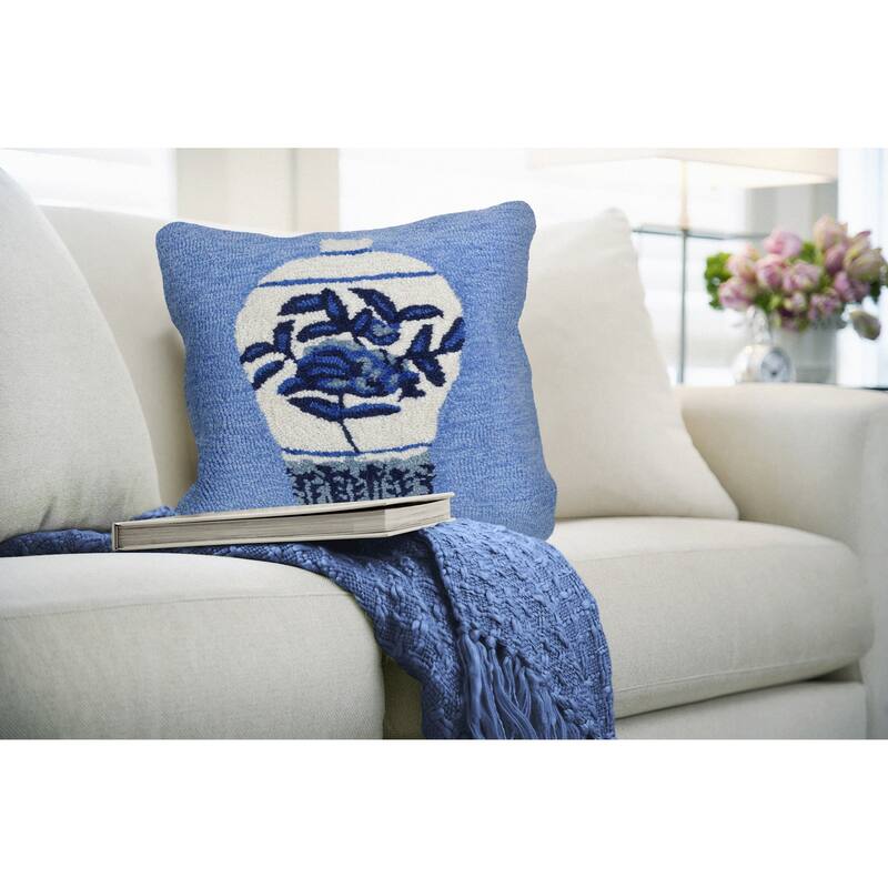 Liora Manne Frontporch Ginger Jars Indoor/Outdoor Pillow Blue 18" Square