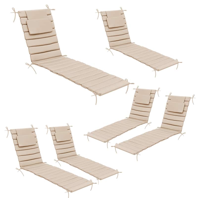 Outdoor Chaise Lounge Cushions Patio Sun Lounger Pad with Straps and Headrest - 70.87 inches long - Beige - 6PC