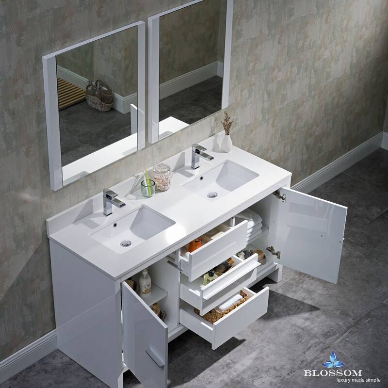Blossom 60-Inch Double Bathroom Vanity Set with Acrylic Sinks & Mirror