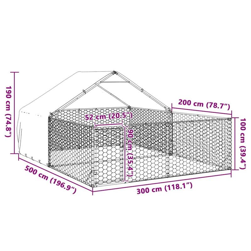 vidaXL Outdoor Dog Kennel Galvanized Steel Grey Galvanized Steel, PE Fabric