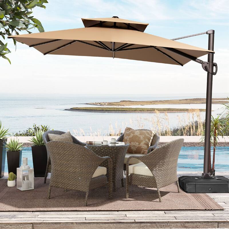 11 x 9 ft Outdoor Rectangular Patio Offset Cantilever Umbrella with 360-degree Rotation and 6 Shade Angles