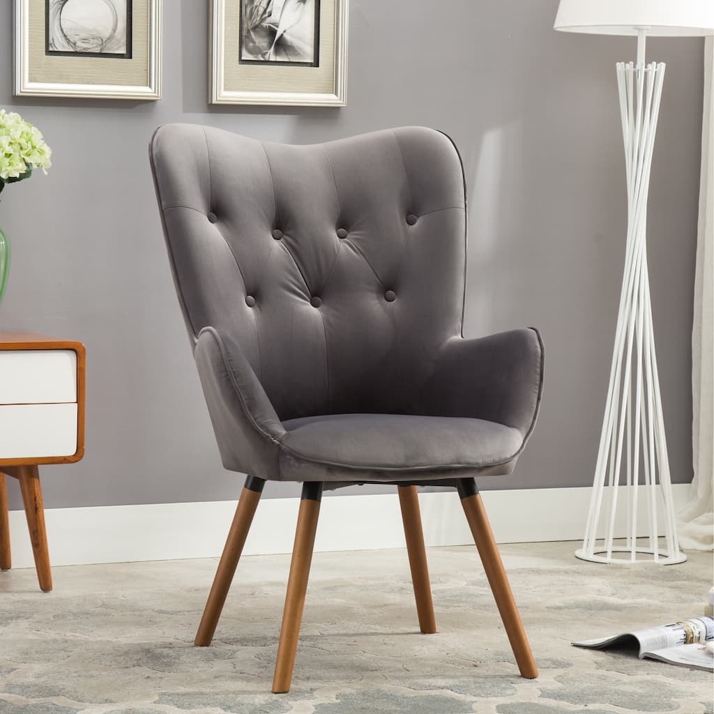Gray 30" Polyester Button Tufted Accent Chair