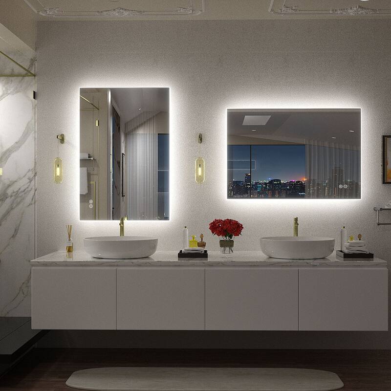 Frameless Anti-Fog 3 Colors Dimmable LED Backlit Wall Bathroom Vanity Mirror