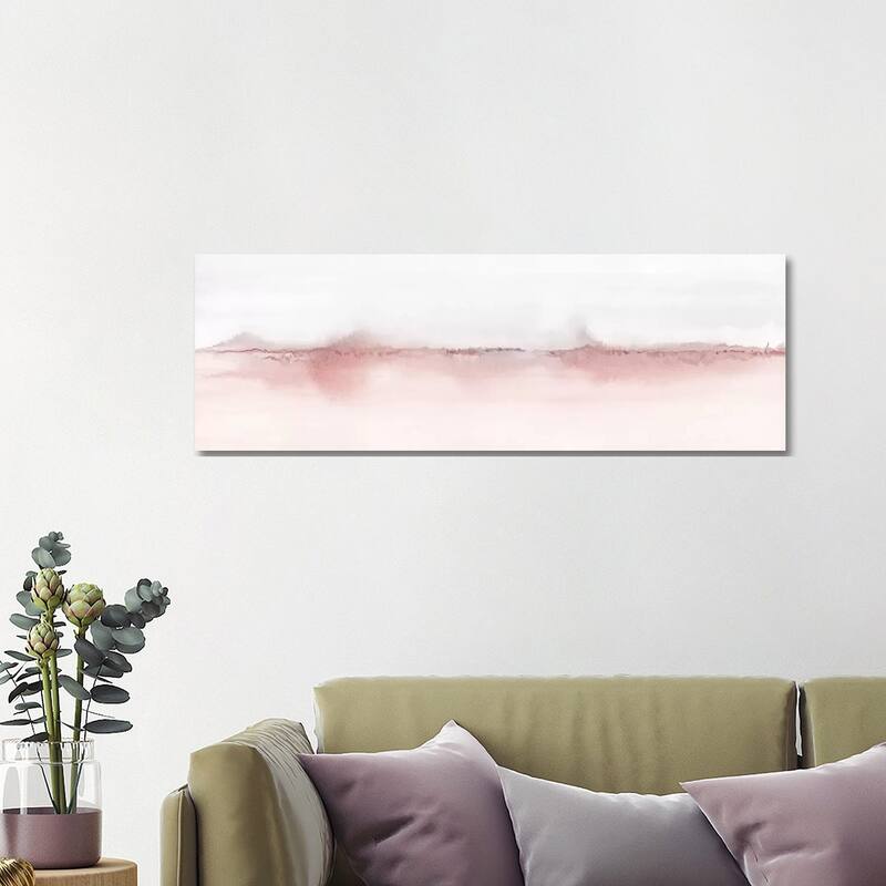 iCanvas "Watercolor Landscape VI - Blush Pink And Gray - Panoramic" by Nouveau Prints Canvas Print - 16x48x1.5