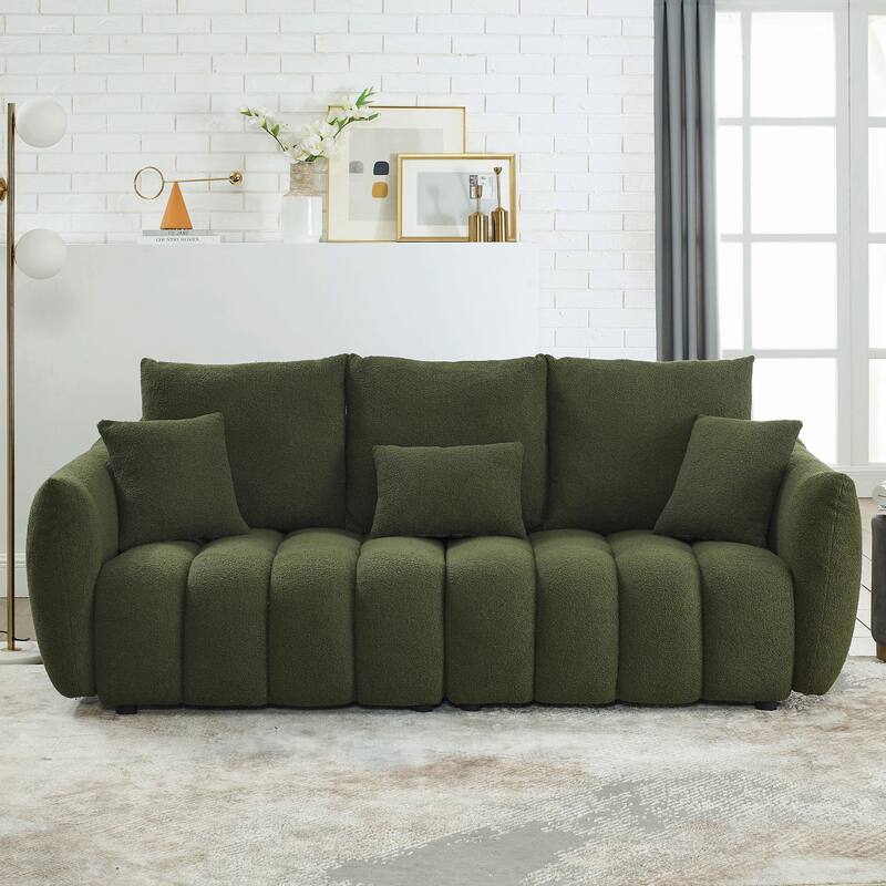 Premium Teddy Fabric Sofa with 3 Back Pillows and 3 Back Cushions