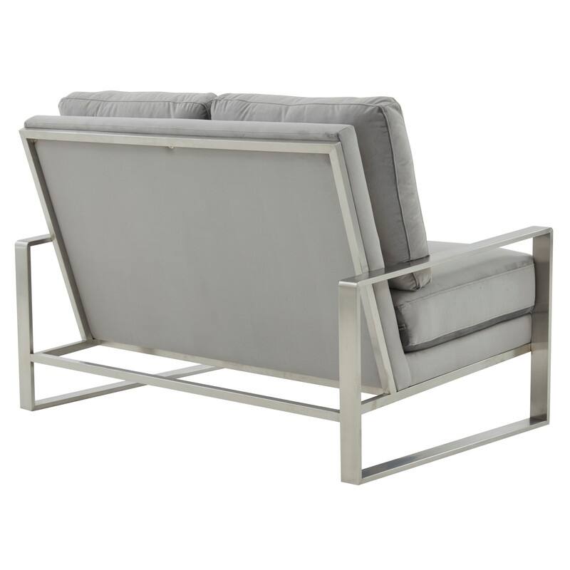 Jefferson Modern Velvet Two-Seater Sofa Accent Loveseat with Brushed Silver Stainless Steel Base for Living Room Office Lounge