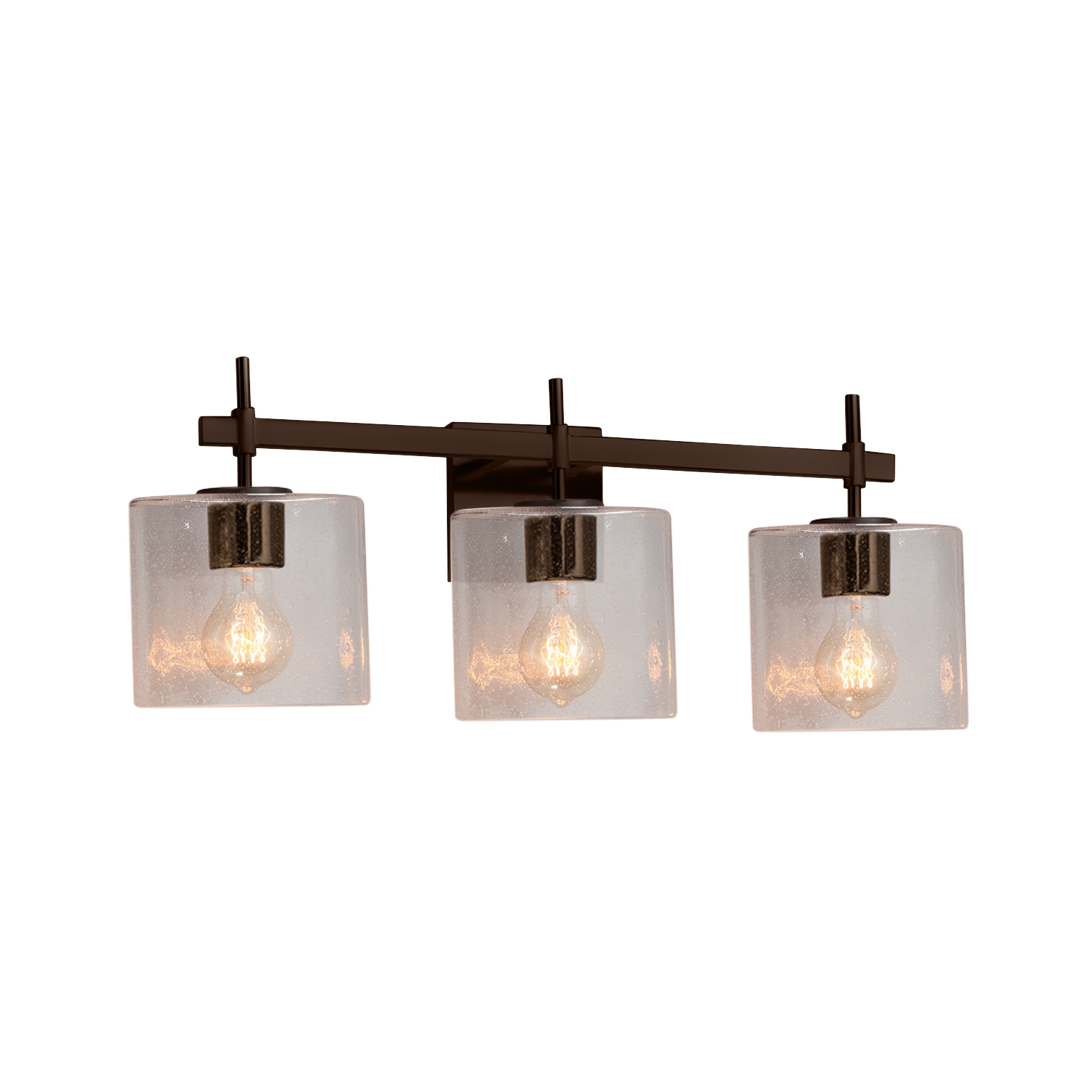 Justice Design Fusion Union 3-light Dark Bronze Bath Bar, Seeded Oval Shade