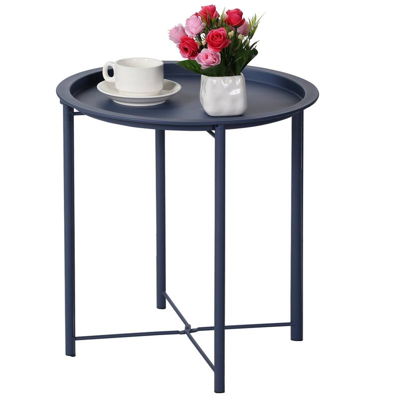 VECELO 1/2-Pack Blue Modern Side Table/ End Table with Round Removable Tray X-Shape Frame for Living Room or Bedroom - set of 1 - Blue