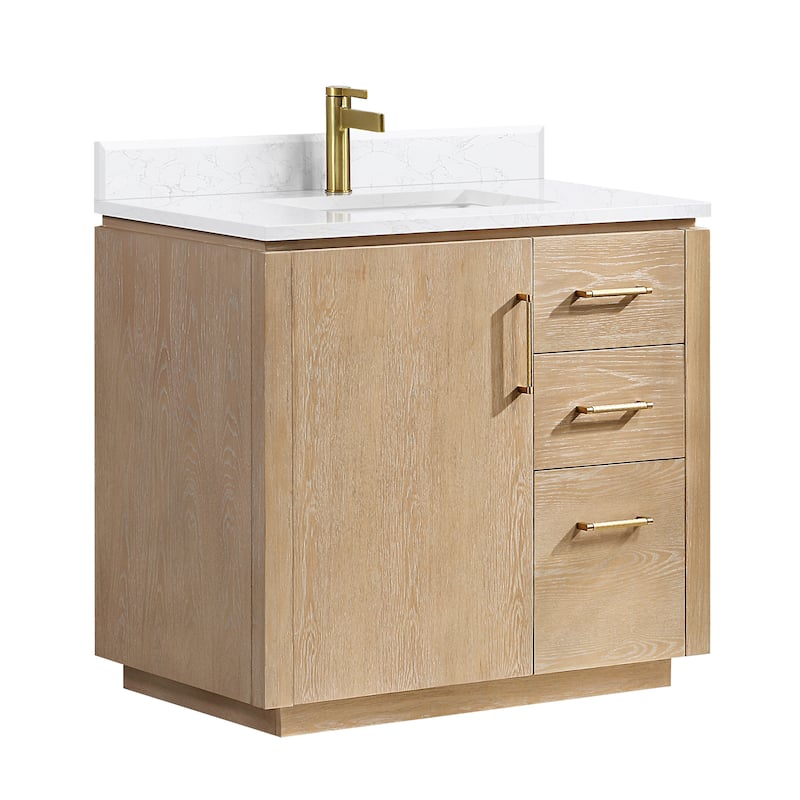 San Single Bath Vanity with Composite Stone Top without Mirror - 36in. - Washed Ash Grey