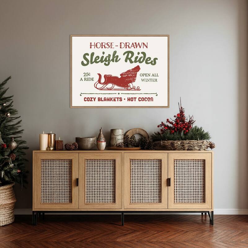 Christmas Farm Sign III by Victoria Barnes Framed Canvas Wall Art Print - Sylvie Beaded Rustic Natural