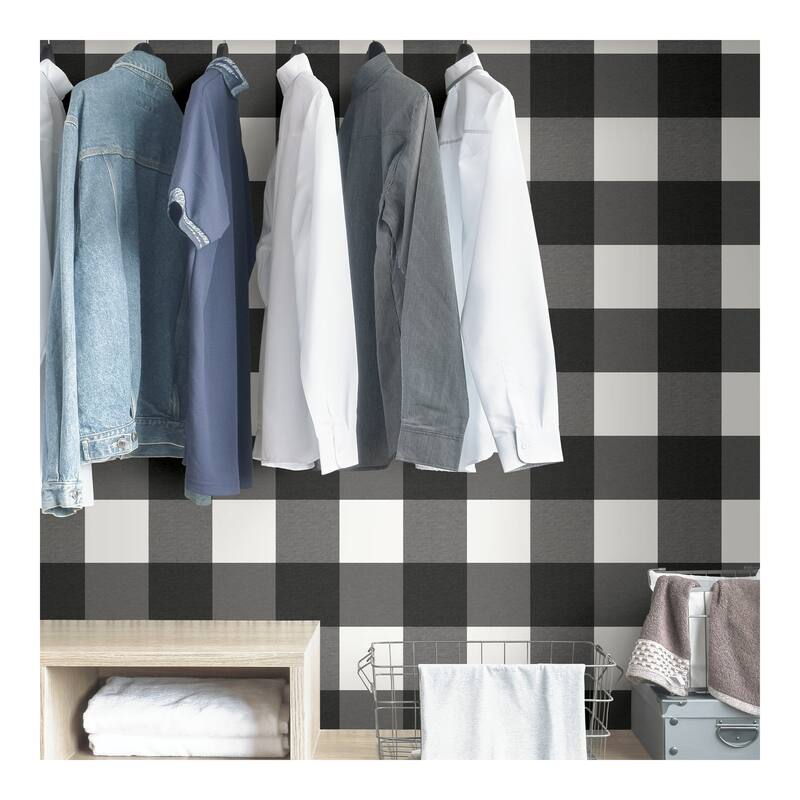 NuWallpaper Charcoal Farmhouse Plaid Peel & Stick Wallpaper - 216in x 20.5in x 0.025in