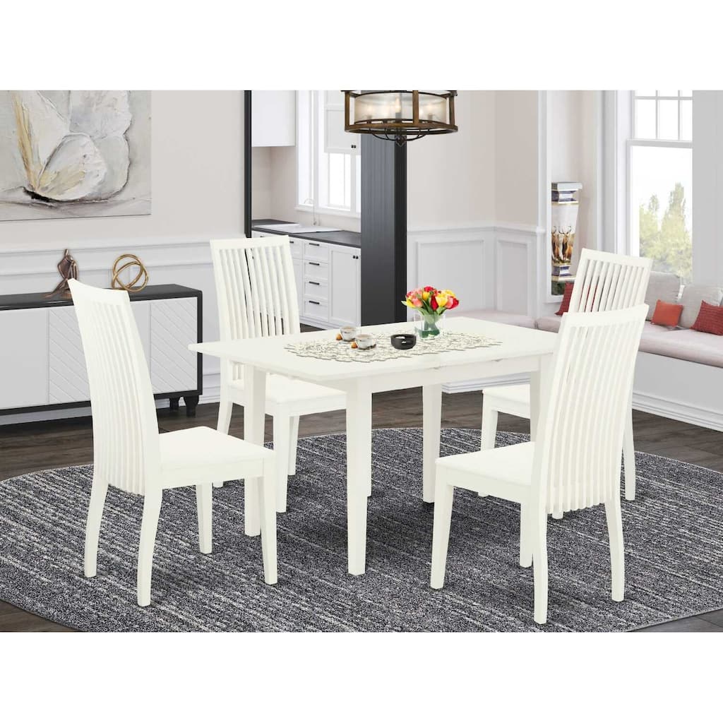 5-Piece Linen White Finish Solid Wood Top - Rectangular Dining Room Set - Seats 4