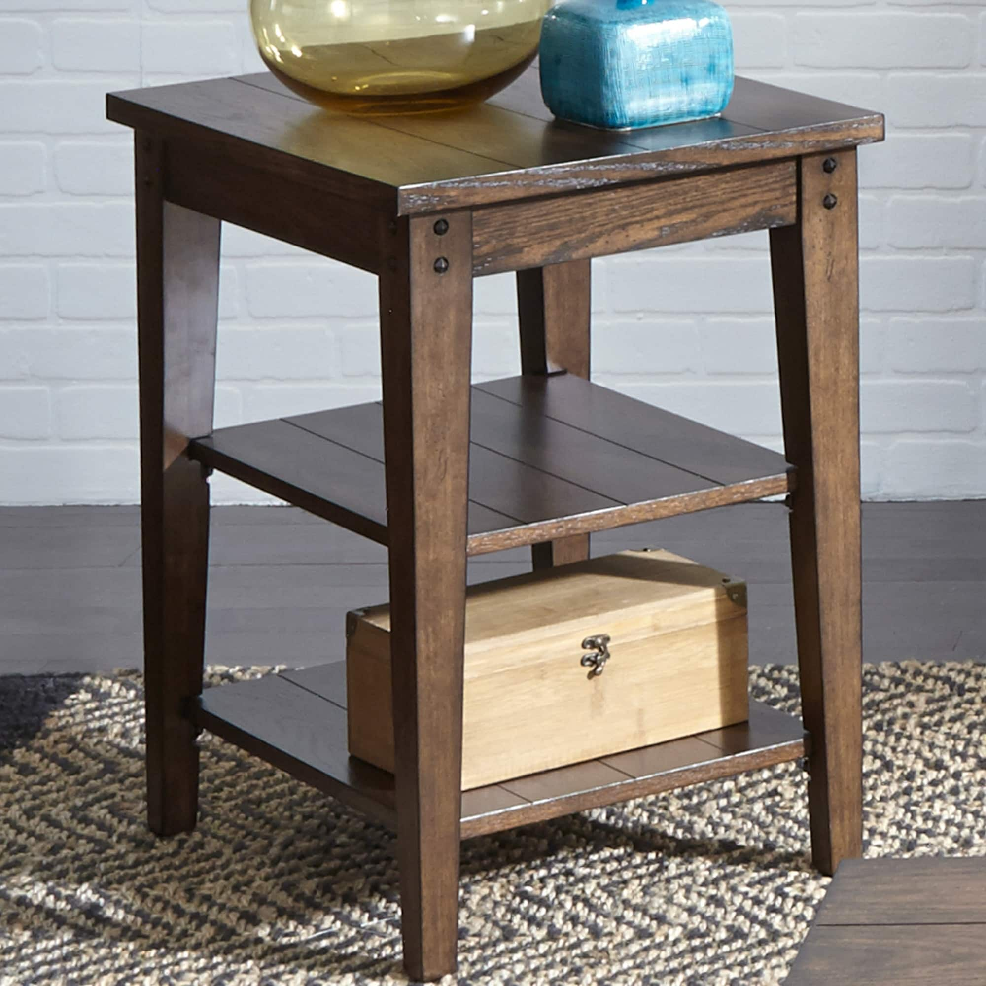 lake house rustic brown oak end table