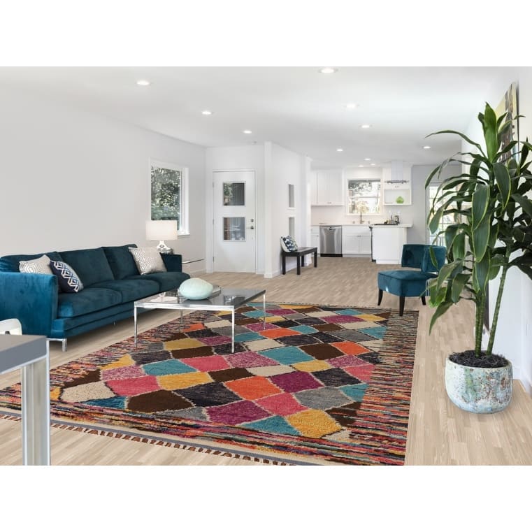Colorful Plush Moroccan Oriental Area Rug Handmade Wool Carpet - 7'0" x 11'2"