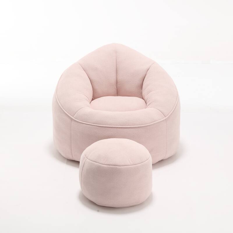 Pink Modern 40" Microfiber Upholstered Accent Chair with Ottoman and Padded Foam Padding Compressed for Living Room