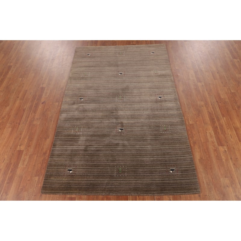 Striped Brown Gabbeh Oriental Area Rug Handmade Wool Carpet - 5'0"x 7'11"