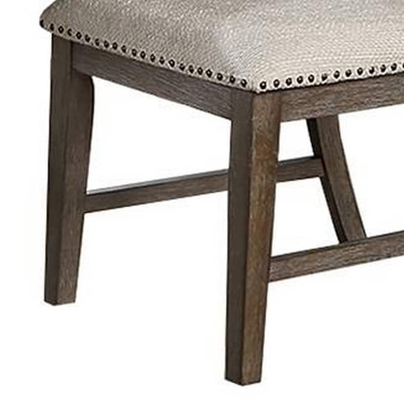 Alex Dining Side Chair Set of 2, High Back, Nailhead Brown Wood, Beige