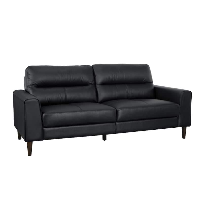 Willow 76 Inch Sofa, Plush Black Top Grain and Faux Leather, Solid Wood