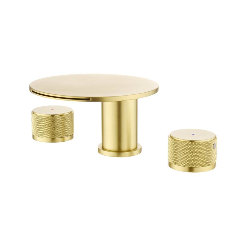 Solid Brass Widespread 2-Handle Waterfall Bathroom Faucet - Brushed Gold