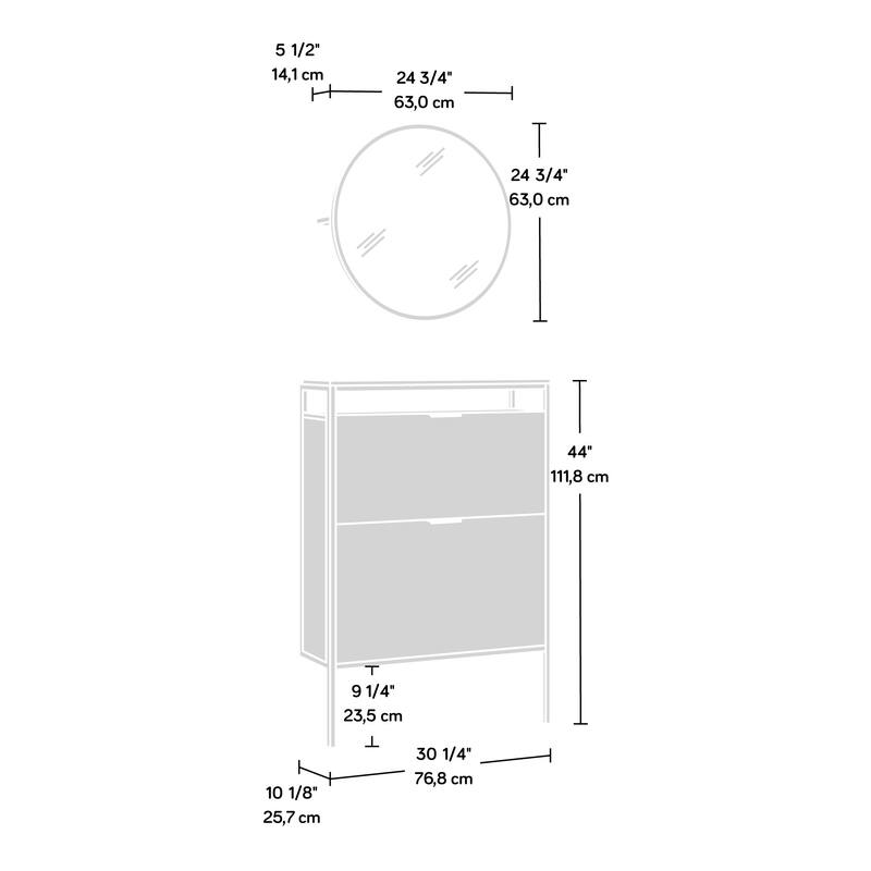 Wood Wall-Mounted Shoe Cabinet with Mirror, Brown - 30.24"W x 10.12"D x 44.02"H