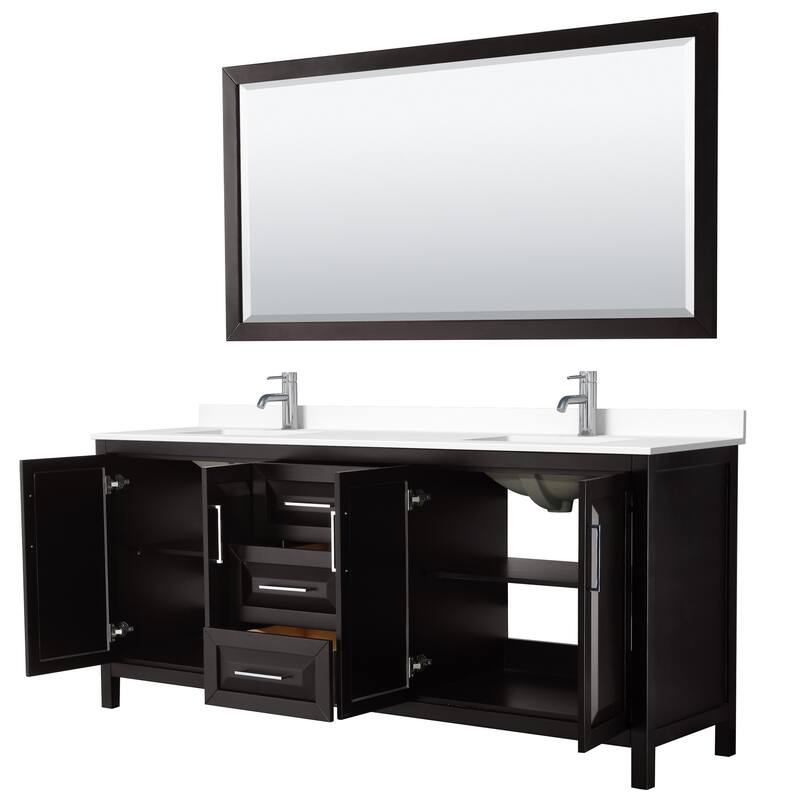 Daria 80 Inch Double Vanity, Cultured Marble Top, 70 Inch Mirror