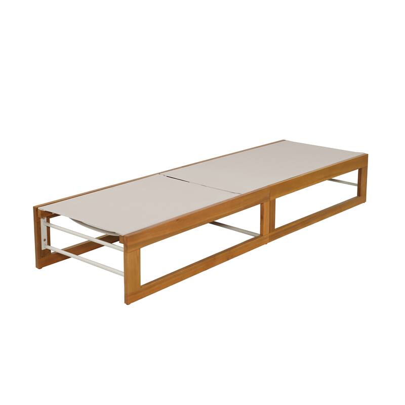 Roomfitters Outdoor Adjustable Chaise Lounge Chair, Poolside Relaxation Lounger with Acacia Frame