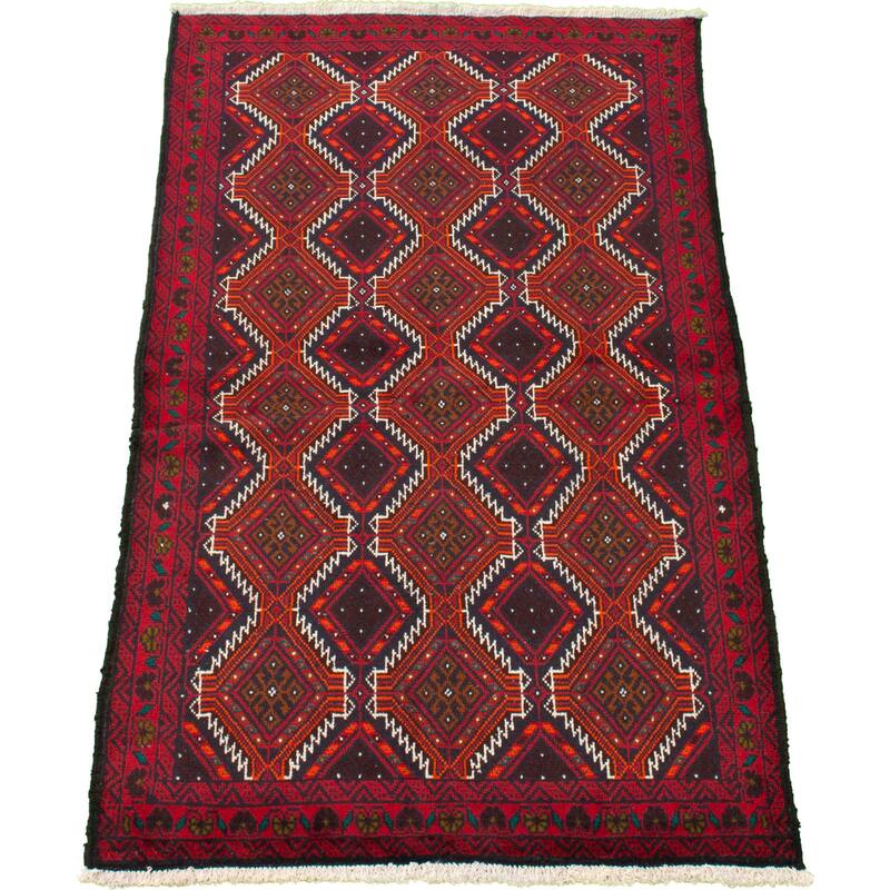 Hand-knotted Rizbaft Red Wool Rug - 3'5" x 6'1"/3'5 x 6'1