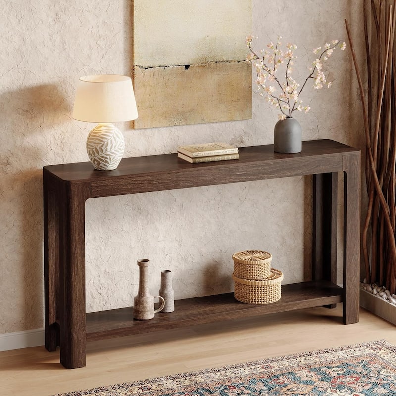 63-Inch Farmhouse Console Table with Storage for Entryway, Narrow Sofa Table Behind Couch for Living Room, Hallway, Foyer