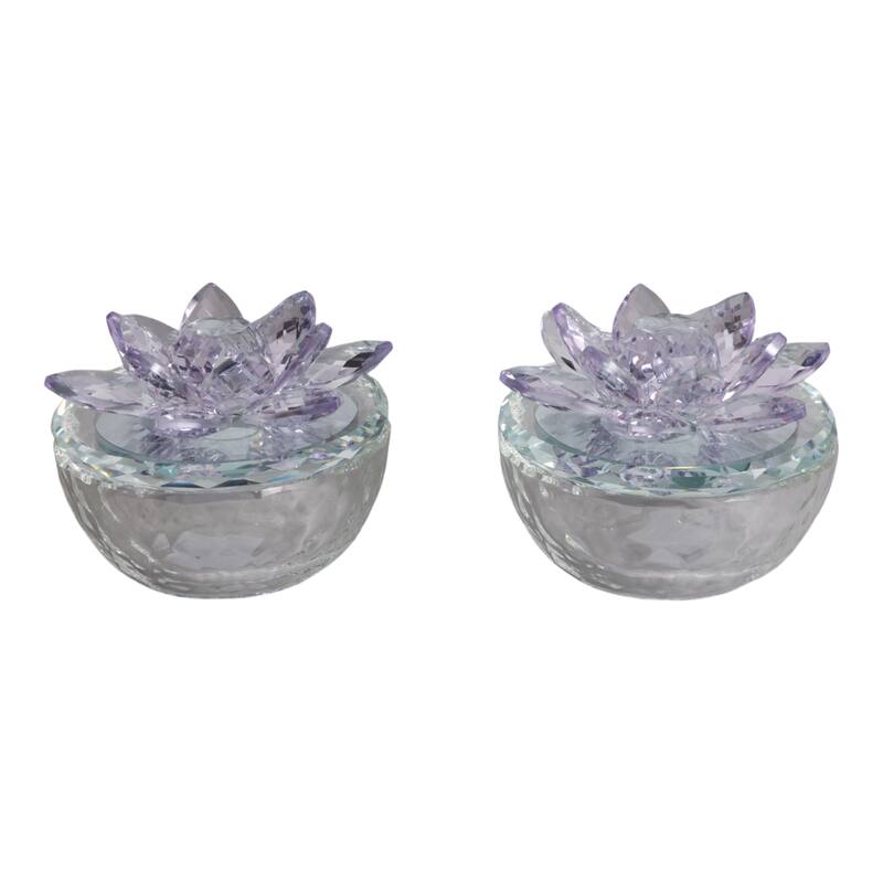 Glass Decorative Boxes Lotus Lids Textured Modern Style (Set of 2)